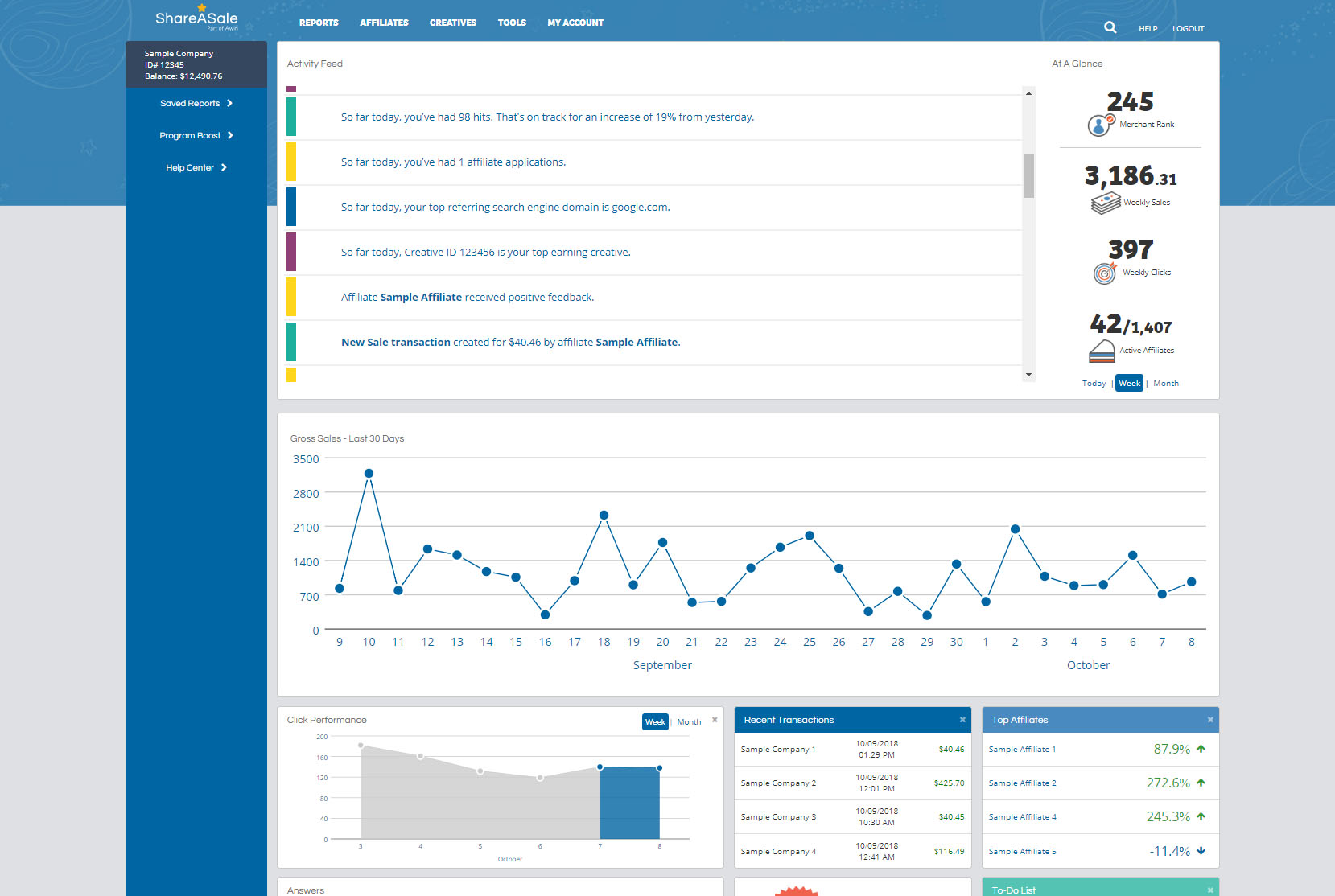 ShareASale dashboard